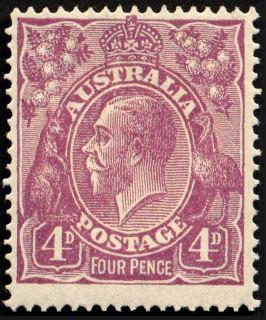 Australia-1921-King-George-V-4-pence-violet-Single-Crown-over-A-P14-Royalty