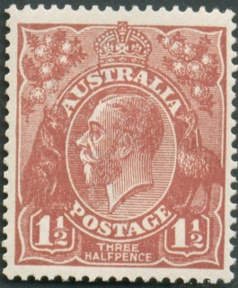 Australia-1922-King-George-V-1-5-pence-bright-red-brown-Single-Crown-over-A-P14-Royalty