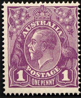 Australia-1922-King-George-V-1-pence-violet-Single-Crown-over-A-P14-Royalty