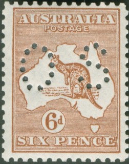 Australia-1923-Kangaroo-Map-6-pence-chestnut-IIB-Third-Single-Crown-over-A-P12-Animal