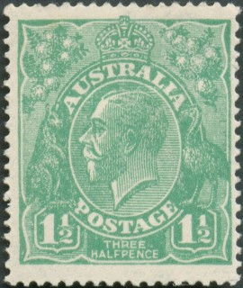 Australia-1923-King-George-V-1-5-pence-green-Single-Crown-over-A-P14-Royalty