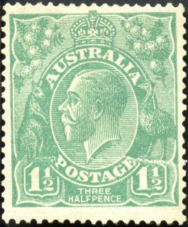 Australia-1923-King-George-V-1-5-pence-green-Single-Crown-over-A-P14-Royalty_1