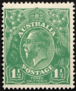 Australia-1923-King-George-V-1-5-pence-green-Single-Crown-over-A-P14-Royalty_2