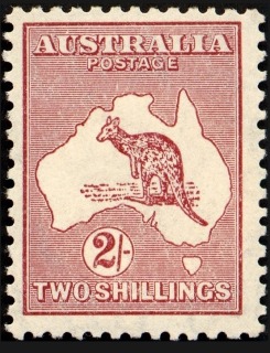 Australia-1924-Kangaroo-Map-2-shilling-maroon-II-Third-Single-Crown-over-A-P12-Animal_1