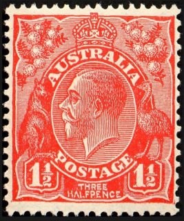 Australia-1924-King-George-V-1-5-pence-scarlet-Single-Crown-over-A-P14-Royalty