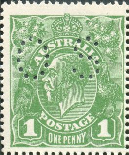 Australia-1924-King-George-V-1-pence-sage-green-Large-Multiple-Crown-over-A-P14-Royalty