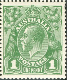 Australia-1924-King-George-V-1-pence-sage-green-P14-Royalty