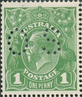 Australia-1924-King-George-V-1-pence-sage-green-Single-Crown-over-A-P14-Royalty