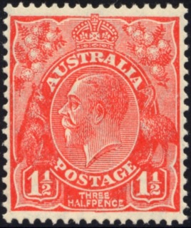 Australia-1926-King-George-V-1-5-pence-scarlet-Small-Multiple-P14-Royalty