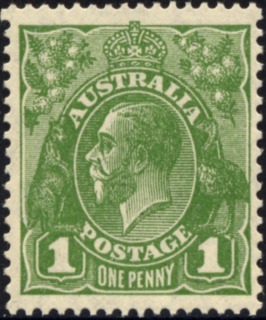 Australia-1926-King-George-V-1-pence-sage-green-I-Small-Multiple-P13-5x12-5-Royalty