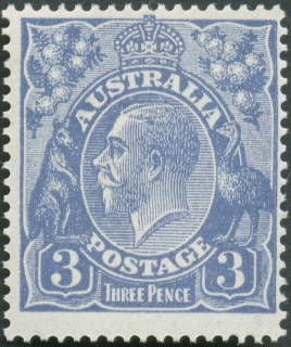 Australia-1926-King-George-V-3-pence-dull-ultramarine-Ia-Single-Crown-over-A-P14-Royalty