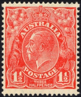 Australia-1927-King-George-V-1-5-pence-scarlet-Small-Multiple-P13-5x12-5-Royalty