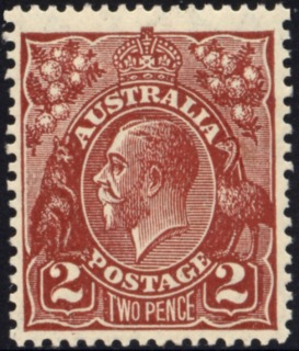 Australia-1927-King-George-V-2-pence-red-brown-I-Small-Multiple-P14-Royalty