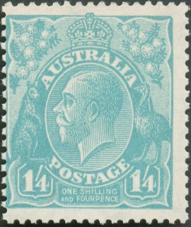 Australia-1928-King-George-V-16-pence-turquoise-Small-Multiple-P13-5x12-5-Royalty