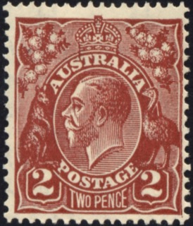 Australia-1928-King-George-V-2-pence-red-brown-II-Small-Multiple-P13-5x12-5-Royalty