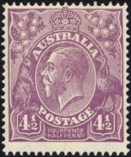 Australia-1928-King-George-V-4-5-pence-violet-I-Small-Multiple-P13-5x12-5-Royalty