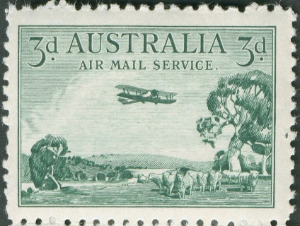 Australia-1929-Air-3-pence-green-P11-single-line-Landscape