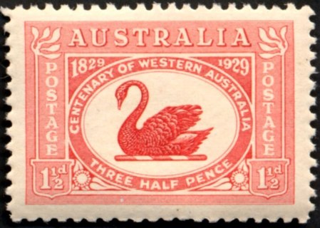 Australia-1929-Centenary-of-Western-Australia-1-5-pence-dull-scarlet-P11-Bird