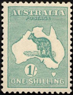 Australia-1929-Kangaroo-Map-1-shilling-blue-green-IIB-Small-Multiple-Crown-over-A-P12-Animal