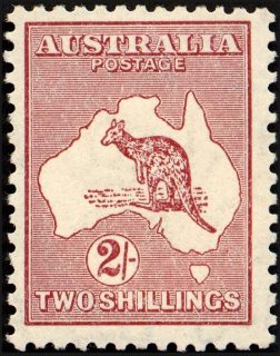 Australia-1929-Kangaroo-Map-2-shilling-maroon-II-Small-Multiple-Crown-over-A-P12-Animal