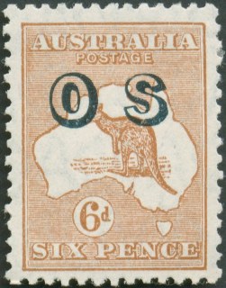 Australia-1929-Kangaroo-Map-6-pence-brown-C-of-A-P12-Royalty