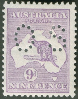 Australia-1929-Kangaroo-Map-9-pence-violet-IIB-Small-Multiple-Crown-over-A-P12-Animal_1