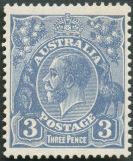 Australia-1929-King-George-V-3-pence-deep-ultramarine-II-Small-Multiple-P13-5x12-5-Royalty