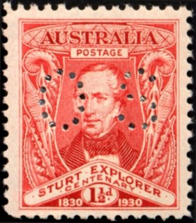 Australia-1930-Centenary-of-River-Murray-Exploration-by-Sturt-1-5-pence-scarlet-P11-Portrait_1
