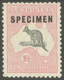 Australia-1930-Kangaroo-Map-10-shilling-grey-and-pink-II-Small-Multiple-Crown-over-A-P12-Animal