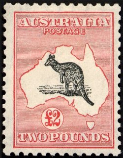 Australia-1930-Kangaroo-Map-2-pound-black-and-rose-II-Small-Multiple-Crown-over-A-P12-Animal