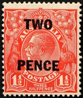 Australia-1930-King-George-V-2-on-1-5-pence-golden-scarlet-Small-multiple-P13-5x12-5-Royalty