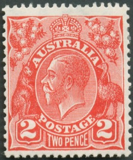 Australia-1930-King-George-V-2-pence-golden-scarlet-II-Small-Multiple-P13-5x12-5-Royalty