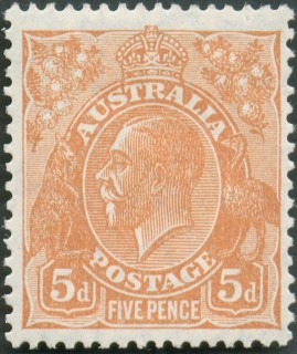 Australia-1930-King-George-V-5-pence-orange-brown-II-Small-Multiple-P13-5x12-5-Royalty
