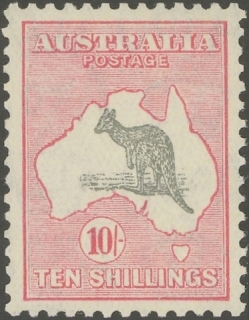 Australia-1932-Kangaroo-Map-10-shilling-grey-and-pink-II-C-of-A-P12-Animal