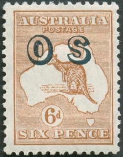 Australia-1932-Kangaroo-Map-6-pence-brown-Small-Multiple-Crown-over-A-P12-Animal