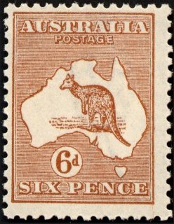 Australia-1932-Kangaroo-Map-6-pence-chestnut-IIB-C-of-A-P12-Animal