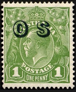 Australia-1932-King-George-V-1-pence-green-C-of-A-P13-5x12-5-Royalty