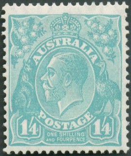 Australia-1932-King-George-V-16-pence-turquoise-C-of-A-P13-5X12-5-Royalty