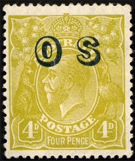 Australia-1932-King-George-V-4-pence-yellow-olive-III-Small-multiple-P13-5x12-5-Royalty