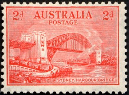 Australia-1932-Sydney-Harbour-Bridge-2-pence-scarlet-C-of-A-P10-5-Bridge