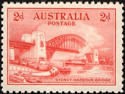 Australia-1932-Sydney-Harbour-Bridge-2-pence-scarlet-Recess-P11-Bridge