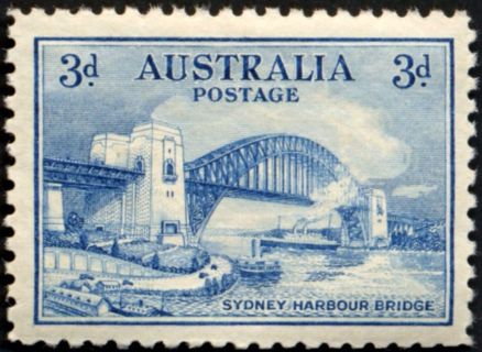 Australia-1932-Sydney-Harbour-Bridge-3-pence-blue-Recess-P11-Bridge