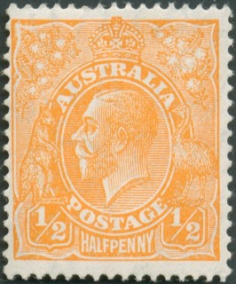 Australia-1933-King-George-V-0-5-pence-orange-C-of-A-P13-5X12-5-Royalty