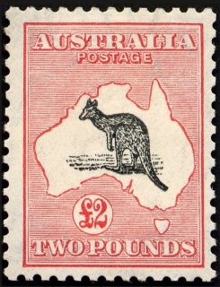 Australia-1934-Kangaroo-Map-2-pound-black-and-rose-II-C-of-A-P12-Animal