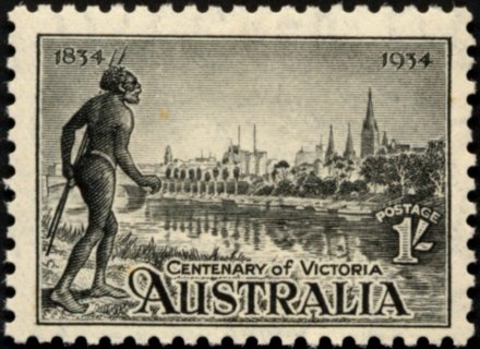 Australia-1934-Melbourne-and-Yarra-River-1-shilling-black-C-of-A-P11-5-Landscape