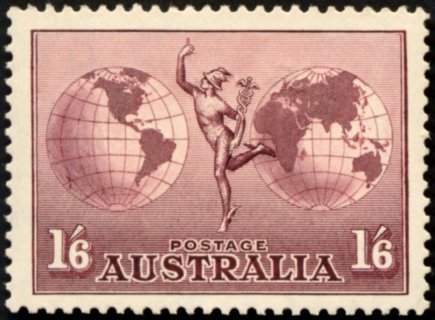 Australia-1937-Hermes-1-5-shilling-dull-purple-C-of-A-P13-5x14-Globe