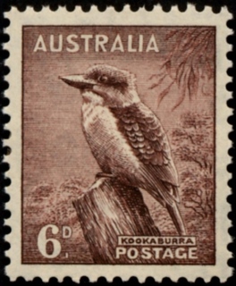 Australia-1937-Laughing-Kookaburra-6-pence-purple-brown-C-of-A-P13-5x14-Bird