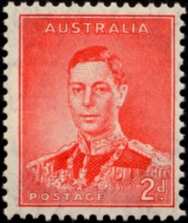 Australia-1938-King-George-VI-2-pence-scarlet-C-of-A-P13-5x14-Portrait