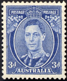 Australia-1938-King-George-VI-3-pence-bright-blue-II-C-of-A-P13-5x14-Portrait
