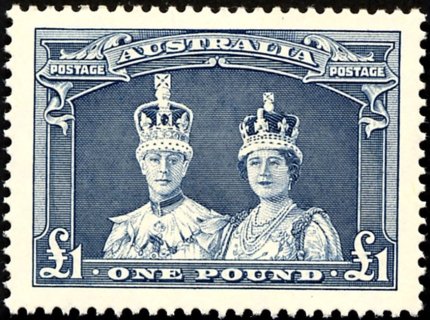 Australia-1938-King-George-VI-Queen-Elizabeth-1-pound-bl-slate-C-of-A-P13-5-King-and-Queen